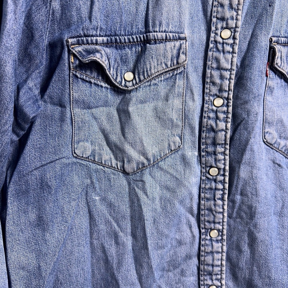 Levis Western Shirt Womens Size Large Denim Pearl Snap Blue Rodeo - Picture 5 of 10